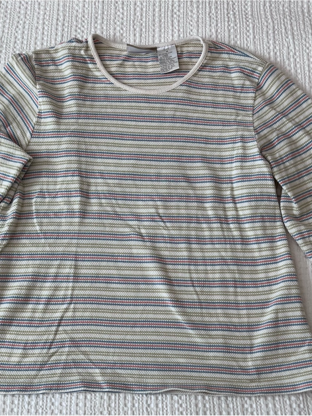 Liz Claiborne Cream Knit Top with Blue, Olive and Rose Stripes